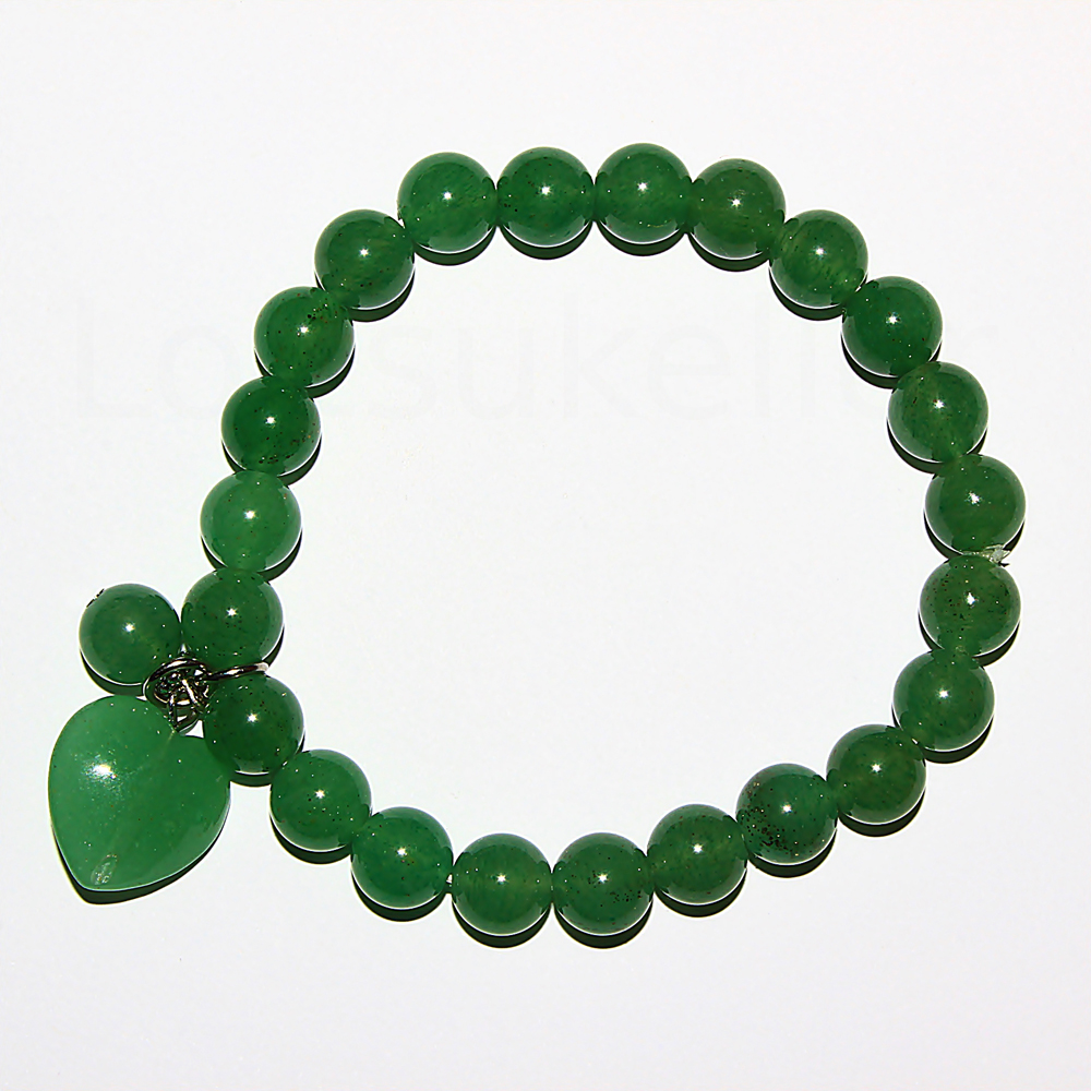 Aventuriin käevõru 8mm kuulid, südamega (~20cm pikk)