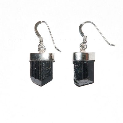 Musta turmaliini hõbekõrvarõngad kristallidest (5,4g; 15x9mm)